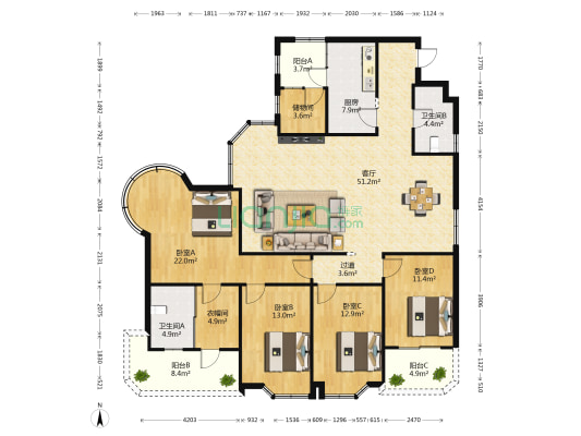 海怡豪园 4室1厅2卫 185平方