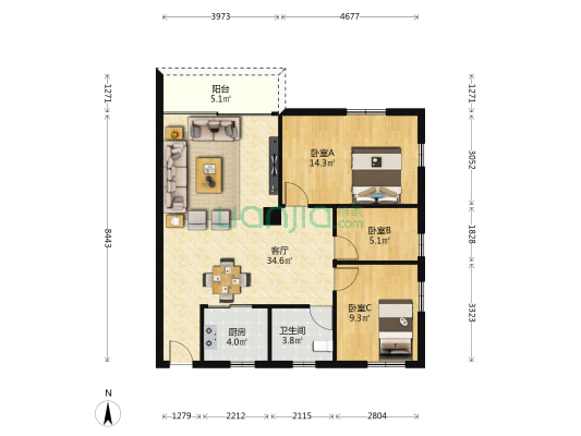 华苑大厦(黄岐乡府路) 3室1厅1卫 96平方