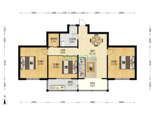 万柏林国税局宿舍 3室1厅1卫 103平方