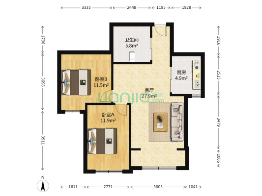 欣家园一期 2室1厅1卫 83平方