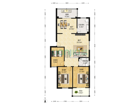 津浦东园 3室2厅2卫 116平方