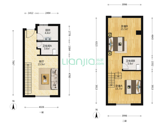 鲁昊上城 2室1厅2卫 84平方