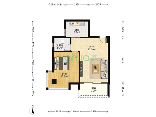 岭下小区 1室1厅1卫 59平方