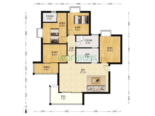 金威名苑 4室1厅2卫 128平方