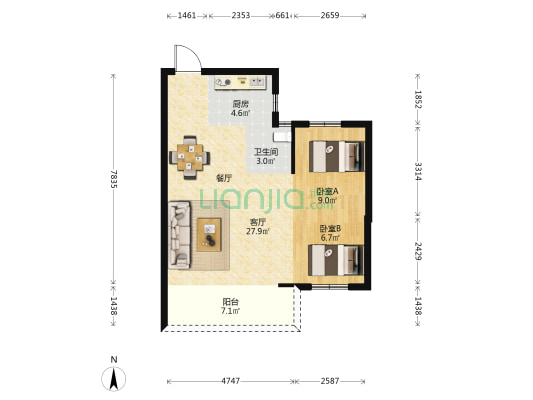 恒宇尊品 2室1厅1卫 75平方