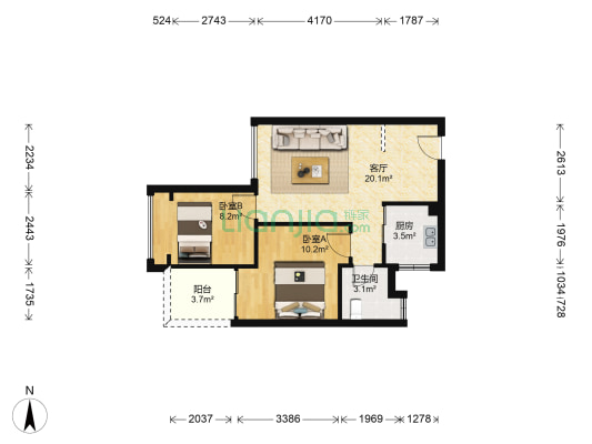 世纪春城三期6号地 2室1厅1卫 57平方