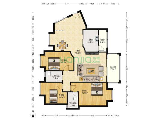 维港尚城 3室1厅2卫 130平方