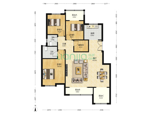 天山熙湖观澜 3室1厅2卫 164平方