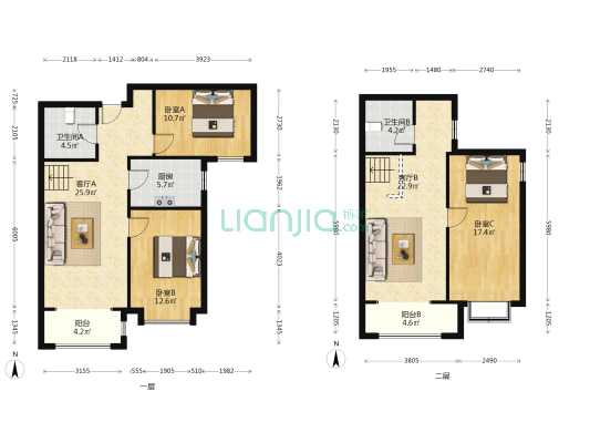 高楼层，视野开阔，带阁楼，有装修-户型图