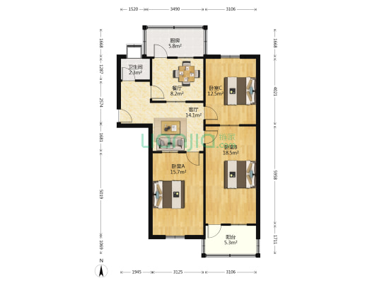 制锦市周公祠街 3室2厅1卫 95平方