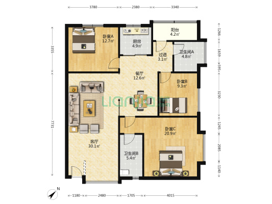 东银阁 3室2厅2卫 121平方