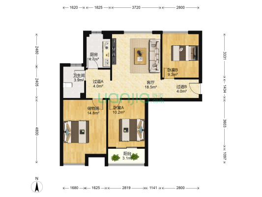 元通雅居 2室1厅1卫 88平方