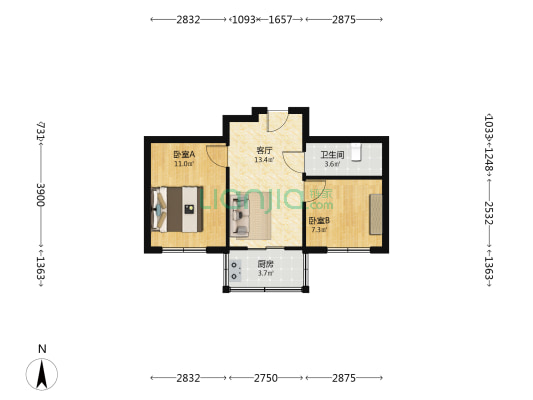 广和园 2室1厅1卫 50平方
