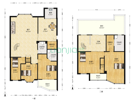 龙苑6幢小区 5室2厅3卫 210平方