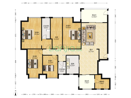 玉兰花园 5室1厅2卫 211平方