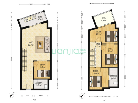 天龙华鹤 4室1厅2卫 70平方