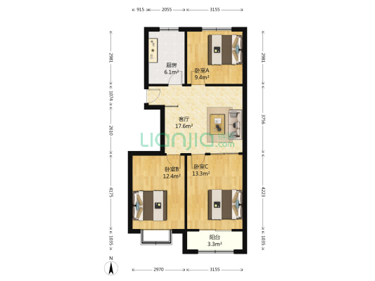 金石小区 3室1厅0卫 88平方