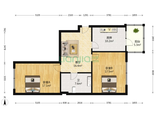 北兴教育园 2室1厅1卫 91平方