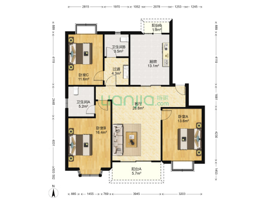 泰燕华庭 3室1厅2卫 122平方