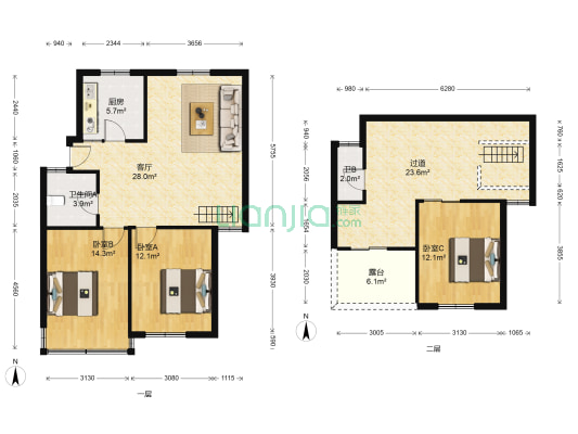 南浩花园 3室1厅2卫 116平方