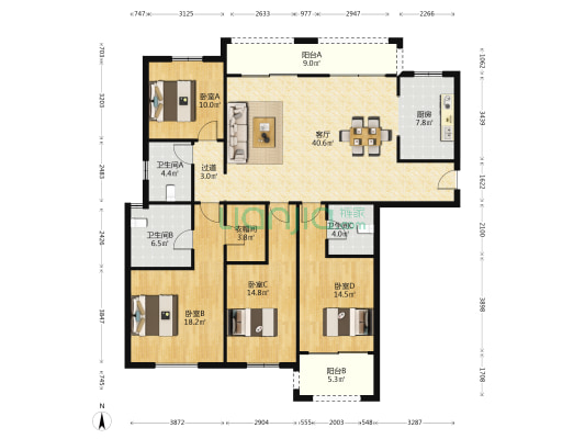 鑫远紫樾香山II期 4室1厅3卫 173平方