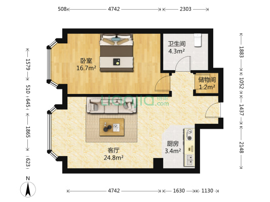 蓝堡国际公寓 1室1厅1卫 75平方