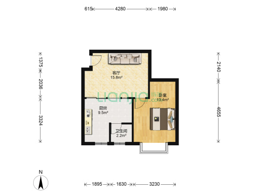 金厦银座 1室1厅1卫 59平方