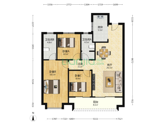 远洋未央华府 3室1厅2卫 112平方