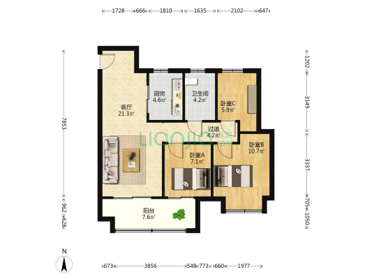 金悦学府 3室1厅1卫 89平方