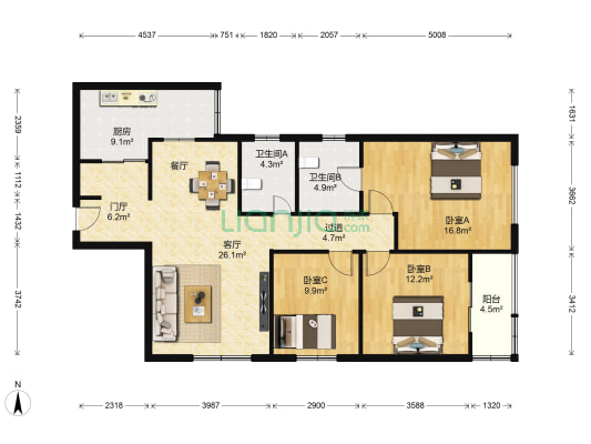 城市风景夏日景色一期 3室1厅2卫 132平方