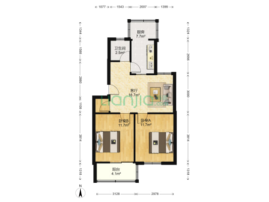 航鑫家苑 2室1厅1卫 69平方