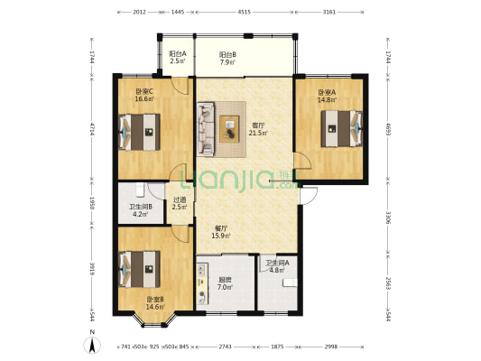 吉祥新村四区 3室2厅2卫 134平方