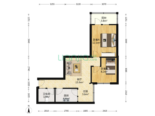 石人南路43号 2室1厅1卫 56平方