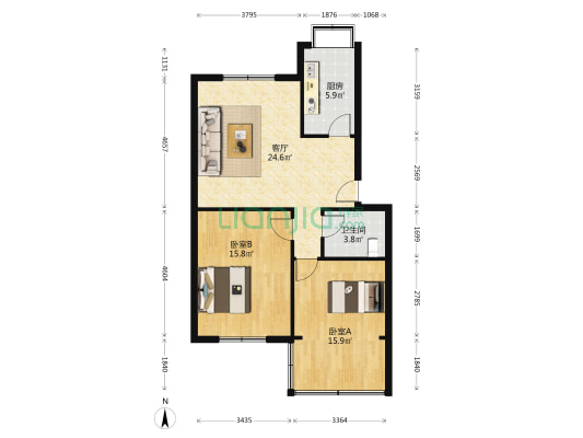 三道街60号 2室1厅1卫 80平方