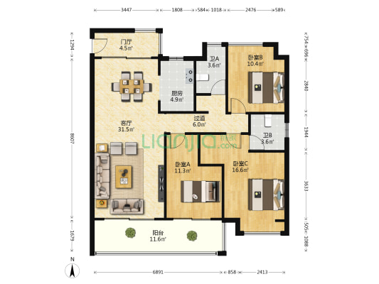 中交碧桂园映象美庐 3室1厅2卫 120平方