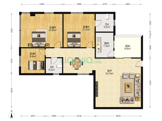 瑞华楼 3室1厅2卫 140平方