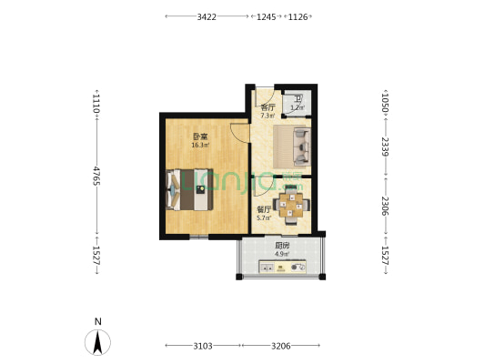 中国石油D4小区 1室2厅1卫 44平方