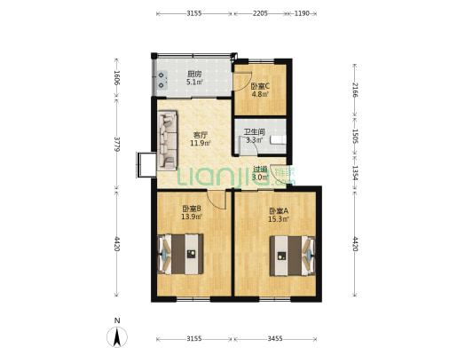西安市大学习巷清真寺寺产住宅区 3室1厅1卫 69平方