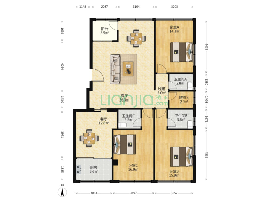 汇丰路95号 3室2厅3卫 150平方
