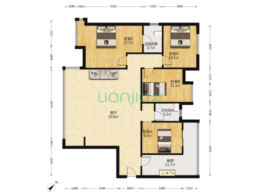 铁投紫瑞府 4室1厅2卫 154平方