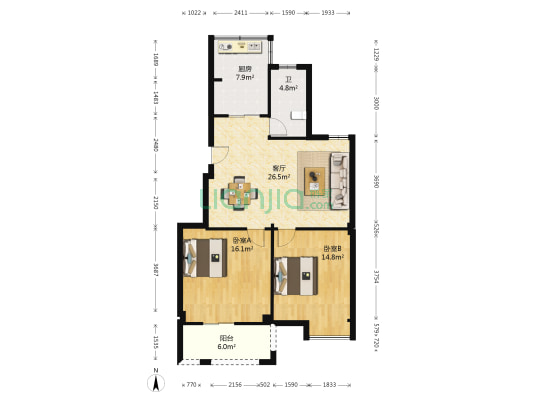 梁祝小区 2室1厅1卫 88平方