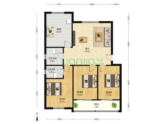 教师公寓 3室1厅2卫 125平方