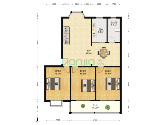 育才花苑东区 3室1厅1卫 125平方