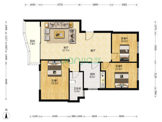 东方小学教师楼 3室1厅1卫 126平方