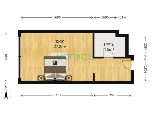 英雄大厦 1室0厅1卫 50平方