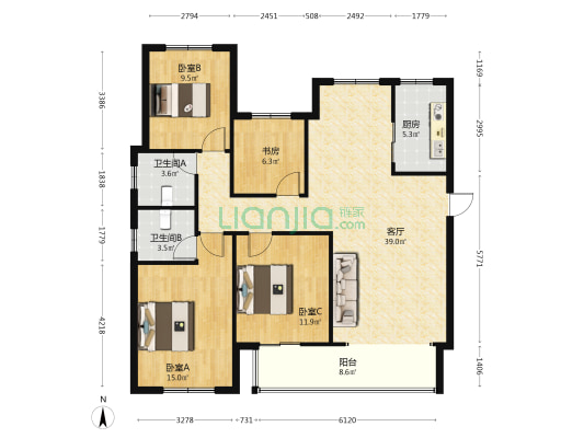 月兔财富中心 4室1厅2卫 137平方