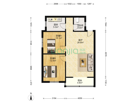 松石北路 2室1厅1卫 76平方