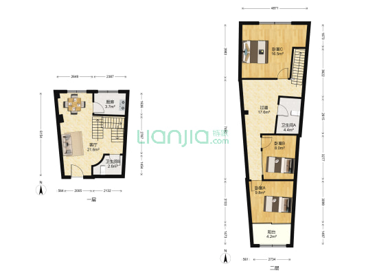 纽约楼 3室1厅2卫 50平方