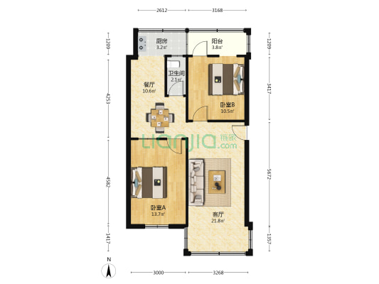 琼台师范宿舍 2室2厅1卫 68平方