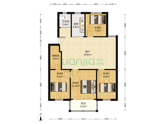 龙苑新寓一村 4室1厅1卫 98平方